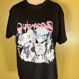 Harajuku Kawaii Pastel cartoon girl with crying bear